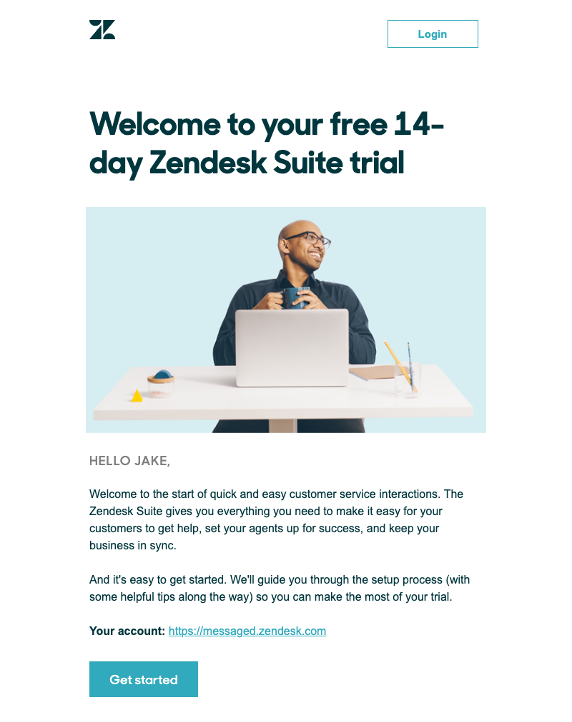 lead nurturing workflow: demo email example, zendesk, vendasta