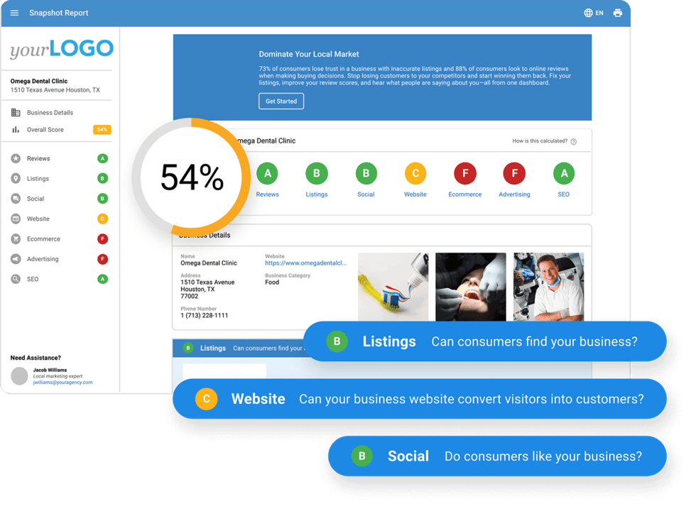 client-management-skills: snapshot report, vendasta