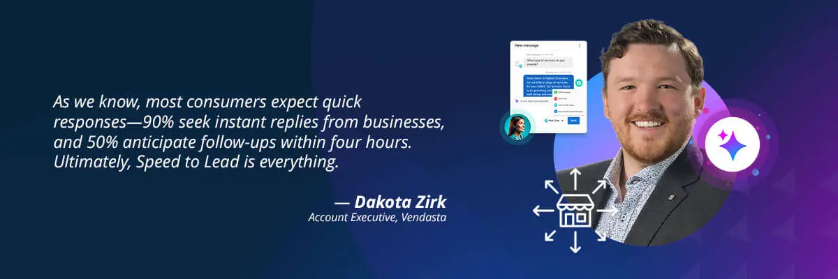 Quote from Dakota Zirk on the importance of speed to lead and instant response times.