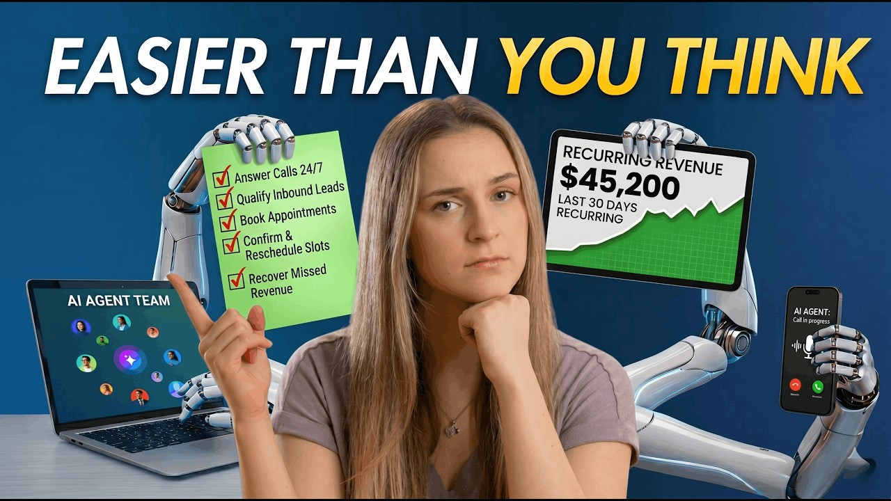 Watch & Learn thumbnail titled Easier Than You Think showing AI agents handling calls, qualifying leads, and driving recurring agency revenue.