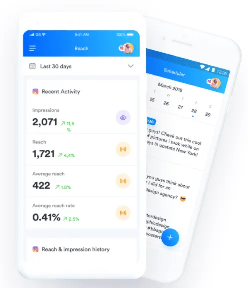 Two iPhones opened to pages of the instagram.