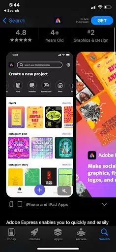 App Store page for Adobe Express: Graphic Design.