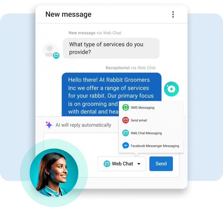 ai-employee-4 Chat interface regarding rabbit grooming services.