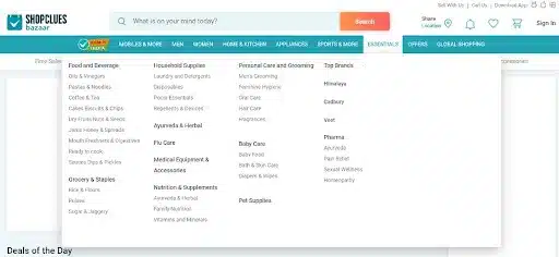 Website design tips include categories and subcategories in your main navigation like the shopclue website