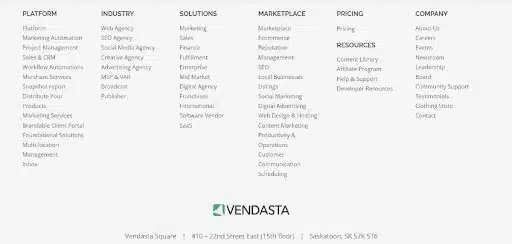 Using a mega footer like you can find on the Vendasta website is one of the top website design tips